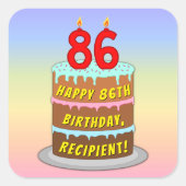 86e verjaardag: Fun Cake and Candles + Custom Name Vierkante Sticker (Voorkant)