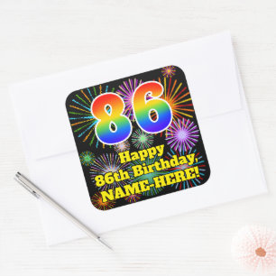 86e verjaardag: Fun Fireworks Kijk, regenboog # 86 Vierkante Sticker