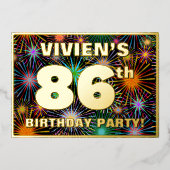 86e verjaardag — Fun, kleurrijke Fireworks-look Folie Uitnodiging (Voorkant)