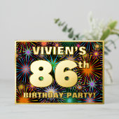 86e verjaardag — Fun, kleurrijke Fireworks-look Folie Uitnodiging (Staand Voorkant)