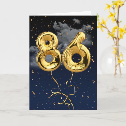 86e verjaardag Gold Mylar ballon en Confetti Card Kaart (Gele Bloem)