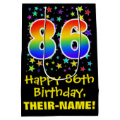 86e verjaardag: kleurrijk sterrenpatroon en regenb medium cadeauzakje (Achterkant)