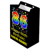 86e verjaardag: kleurrijk sterrenpatroon en regenb medium cadeauzakje (Achterkant Gekanteld)