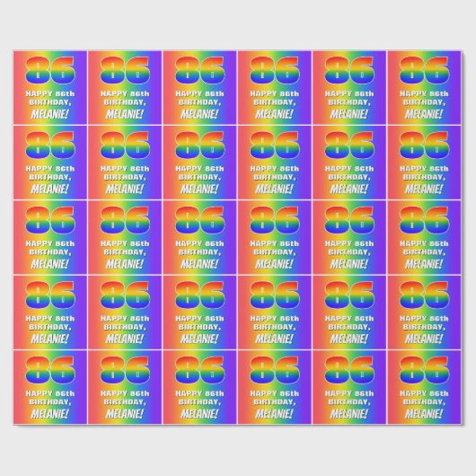 86e verjaardag: kleurrijk, vun regenboogpatroon #  cadeaupapier (Vlak)