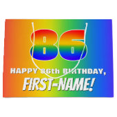 86e verjaardag: kleurrijk, vun regenboogpatroon #  groot cadeauzakje (Voorkant)