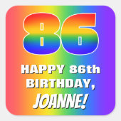 86e verjaardag: kleurrijk, vun regenboogpatroon # vierkante sticker (Voorkant)