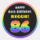 86e verjaardag: kleurrijke regenboog # 86, Naam va Ronde Sticker (Voorkant)