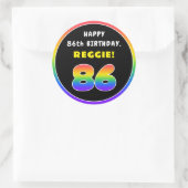 86e verjaardag: kleurrijke regenboog # 86, Naam va Ronde Sticker (Tas)