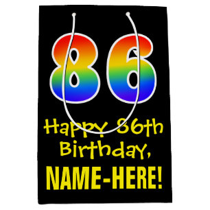 86e verjaardag: Leuk, Vet, Kleurrijk, Regenboog "8 Medium Cadeauzakje