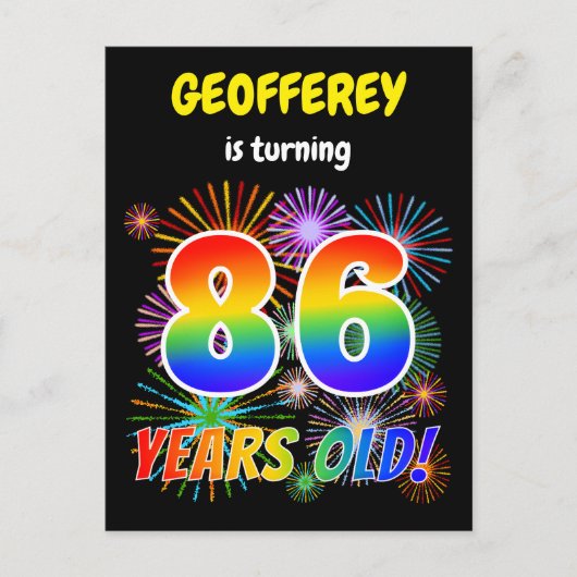 86e verjaardag - Leuk vuurwerk, Rainbow Look "86" Briefkaart (Voorkant)