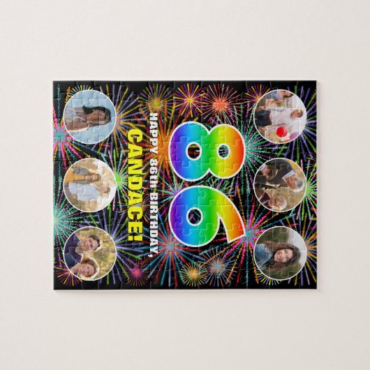 86e verjaardag: Leuke regenboog #, Aangepaste naam Legpuzzel (Horizontaal)