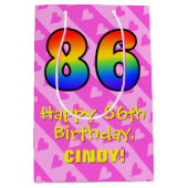 86e verjaardag: Leuke roze harten strepen; Regenbo Medium Cadeauzakje (Voorkant)