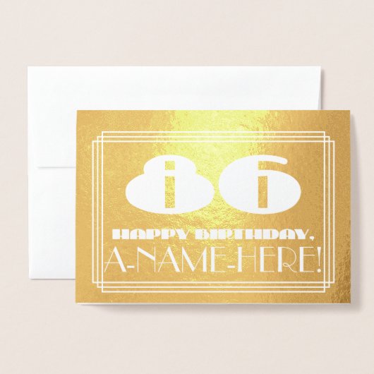 86e verjaardag: naam + Art Deco geïnspireerd look  Folie Kaarten (Voorkant met envelop)