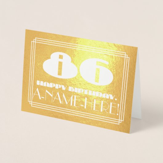86e verjaardag: naam + Art Deco geïnspireerd look  Folie Kaarten (Voorkant)