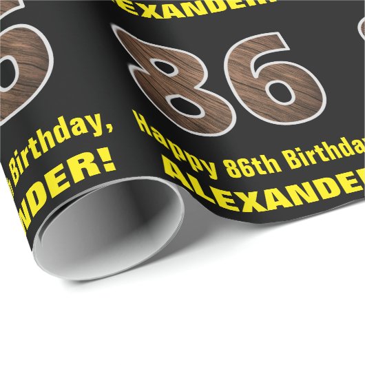 86e verjaardag: Naam & Faux Wood Grain Patroon "86 Cadeaupapier (Rol Hoek)