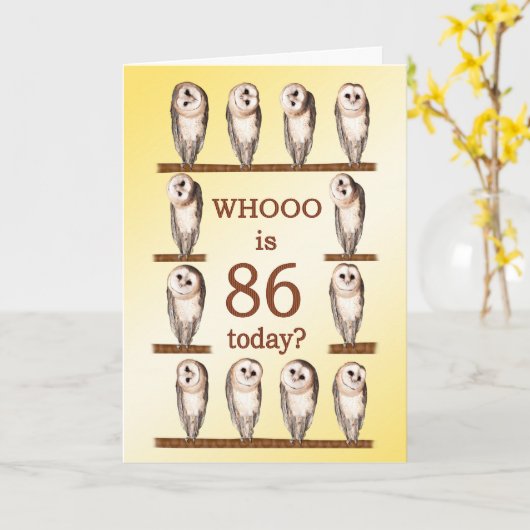 86e verjaardag, nieuwsgierige uilen kaart (Gele Bloem)