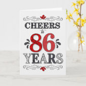 86e verjaardag Proost in rood wit zwart patroon Kaart (Gele Bloem)
