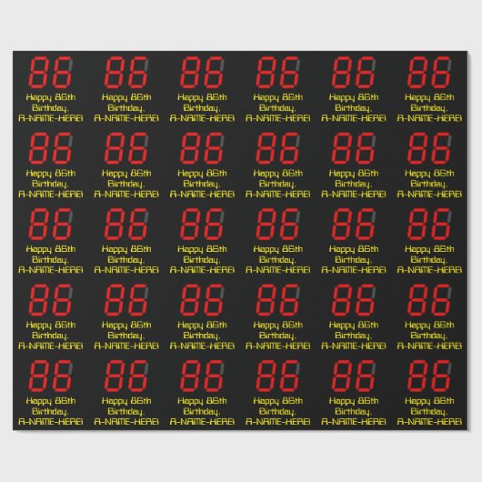 86e verjaardag: Red Digital Clock Style "86" + naa Cadeaupapier (Vlak)