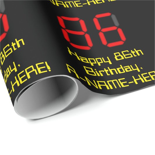 86e verjaardag: Red Digital Clock Style "86" + naa Cadeaupapier (Rol Hoek)