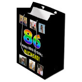 86e verjaardag: Regenboog "86", aangepaste foto's  Medium Cadeauzakje (Voorkant Gekanteld)