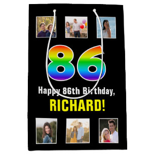 86e verjaardag: Regenboog "86", aangepaste foto's Medium Cadeauzakje