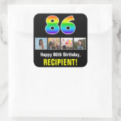 86e verjaardag: Regenboog "86"; Aangepaste foto's  Vierkante Sticker (Tas)