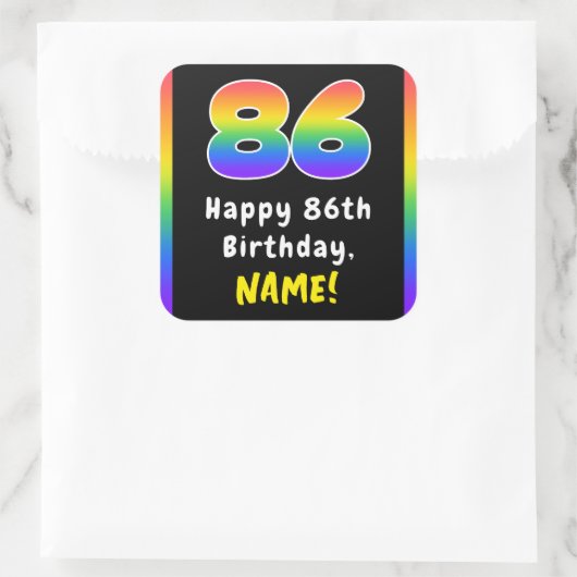 86e verjaardag: Regenboogspectrum # 86, Aangepaste Vierkante Sticker (Tas)