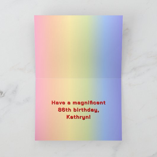 86e verjaardag: regenboogtekst, aangepaste foto's  kaart (Binnen)