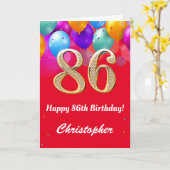 86e verjaardag Rode en goudkleurige ballonnen Kaart (Gele Bloem)