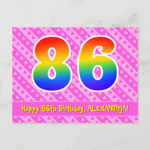 86e verjaardag: roze strepen & harten, regenboog 8 briefkaart