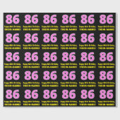 86e verjaardag: Roze strips en hart "86" + naam Cadeaupapier (Vlak)