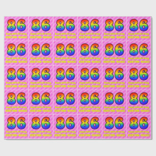 86e verjaardag: Roze strips en harten, regenboognr Cadeaupapier