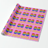 86e verjaardag: roze strips & harten, regenboognr. cadeaupapier (Uitgerold)