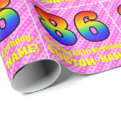 86e verjaardag: roze strips & harten, regenboognr. cadeaupapier (Rol Hoek)