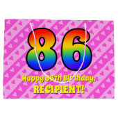 86e verjaardag: roze strips & harten, regenboognr. groot cadeauzakje (Achterkant)