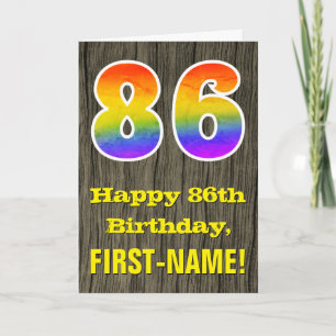 86e verjaardag: rustieke faux hout look, regenboog kaart