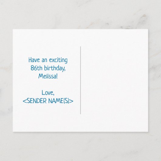 86e verjaardag: Vet, Vun, Eenvoudig, Regenboog 86 Briefkaart (Achterkant)