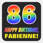 86e verjaardag: Vet, Vun, Eenvoudig, Regenboog 86 Vierkante Sticker (Voorkant)