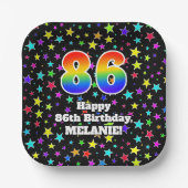 86e verjaardag: vun stars patroon en regenboog "86 papieren bordje (Voorkant)