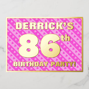 86e verjaardag — vuurroze harten en strips folie uitnodiging