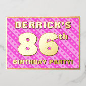 86e verjaardag — vuurroze harten en strips folie uitnodiging (Voorkant)
