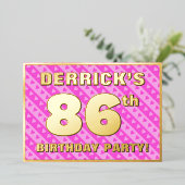 86e verjaardag — vuurroze harten en strips folie uitnodiging (Staand Voorkant)