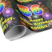 86e verjaardag: vuurwerk, regenboogblik # "86" cadeaupapier (Rol Hoek)