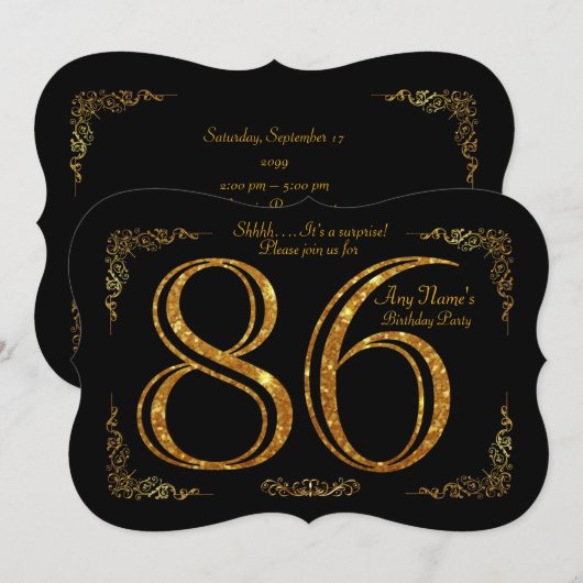 86e, Verjaardagsfeest 86e, grote Gatsby, zwart & g Kaart (Voorkant / Achterkant)