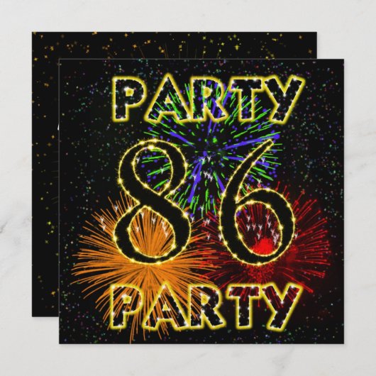 86e verjaardagsfeestuitnodiging met vuurwerk kaart (Voorkant / Achterkant)