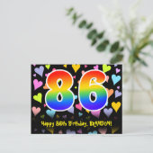 86ste verjaardag: Fun Hearts-patroon, Regenboog 86 Briefkaart (Staand voorkant)