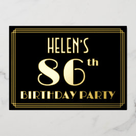 86ste verjaardagsfeest: Art Deco-look “86”, met na Folie Uitnodiging