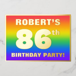 86ste Verjaardagsfeest: Leuke, Kleurrijke Regenboo Folie Uitnodiging