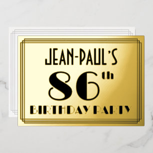 86ste verpartij — Art Deco-look “86” + naam Folie Uitnodiging
