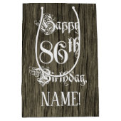 86th Birthday: Fancy, Faux Wood Look + Custom Name Medium Cadeauzakje (Voorkant)